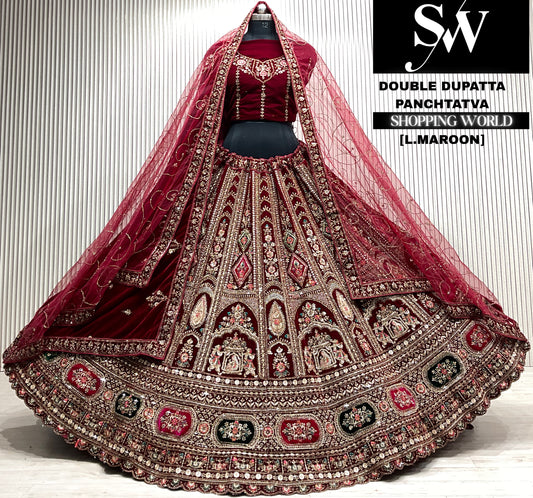D.maroon velvet double dupatta Lehenga