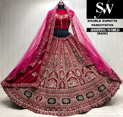 D.maroon velvet double dupatta Lehenga