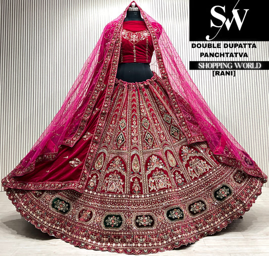 Rani pink velvet double dupatta Lehenga