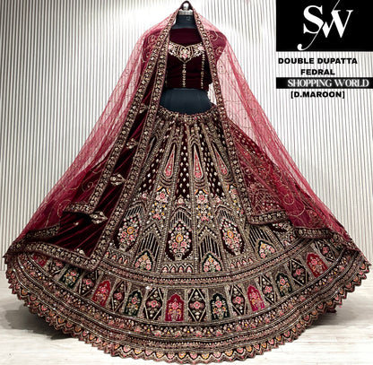 D.maroon velvet double dupatta Lehenga