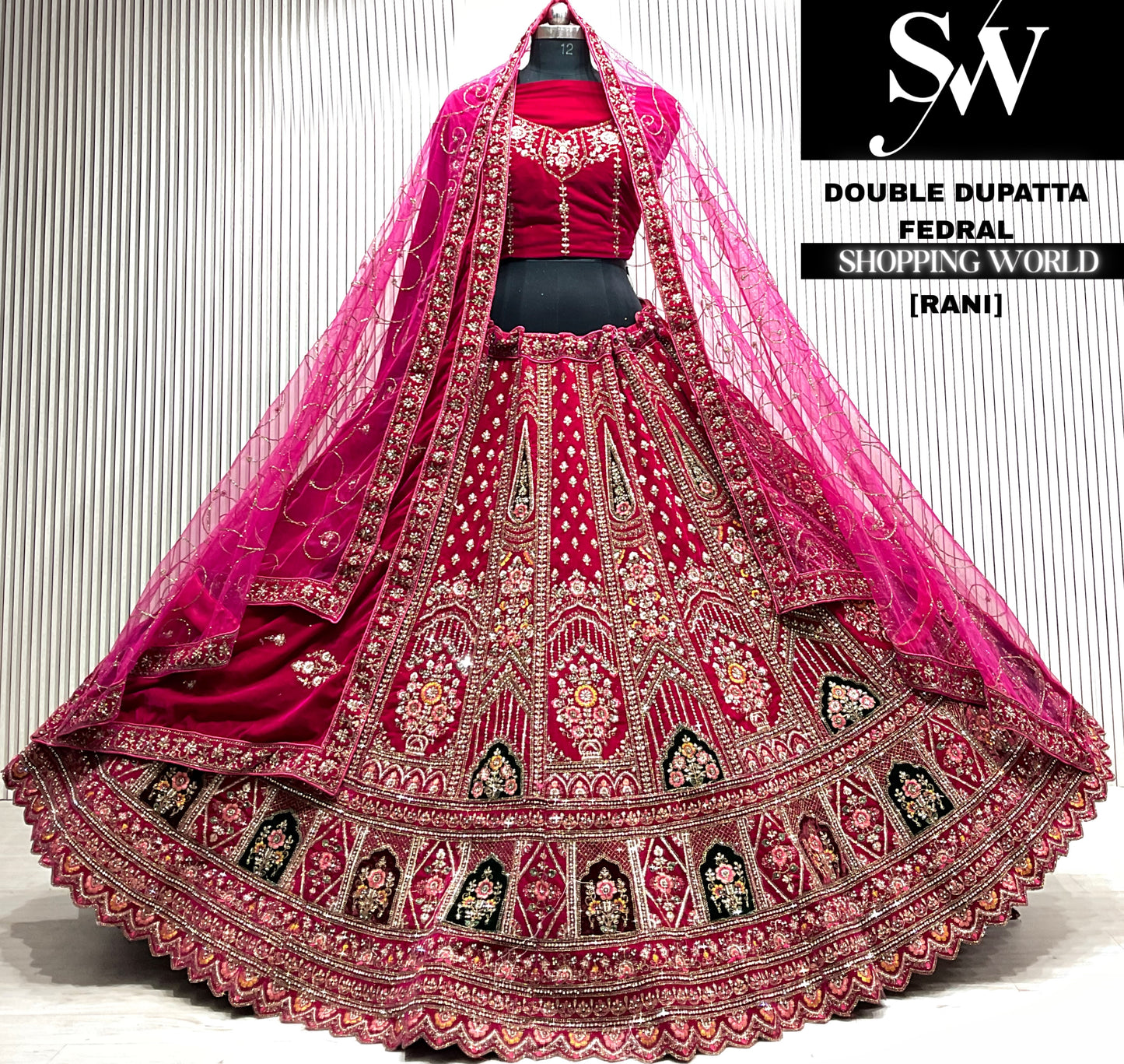 D.maroon velvet double dupatta Lehenga