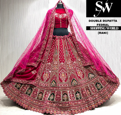 D.maroon velvet double dupatta Lehenga