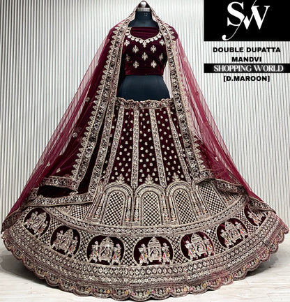 D.maroon velvet double dupatta Lehenga