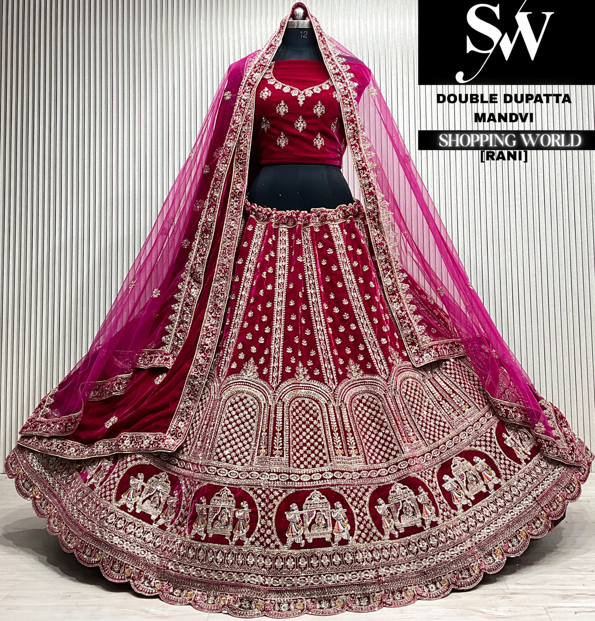 D.maroon velvet double dupatta Lehenga