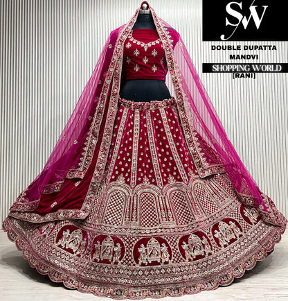 D.maroon velvet double dupatta Lehenga