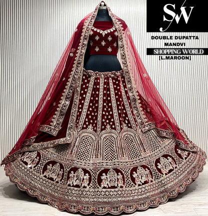 D.maroon velvet double dupatta Lehenga