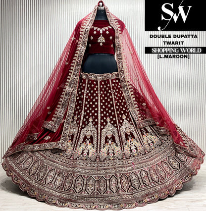 D.maroon velvet double dupatta Lehenga
