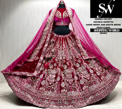 Rani pink velvet double dupatta Lehenga