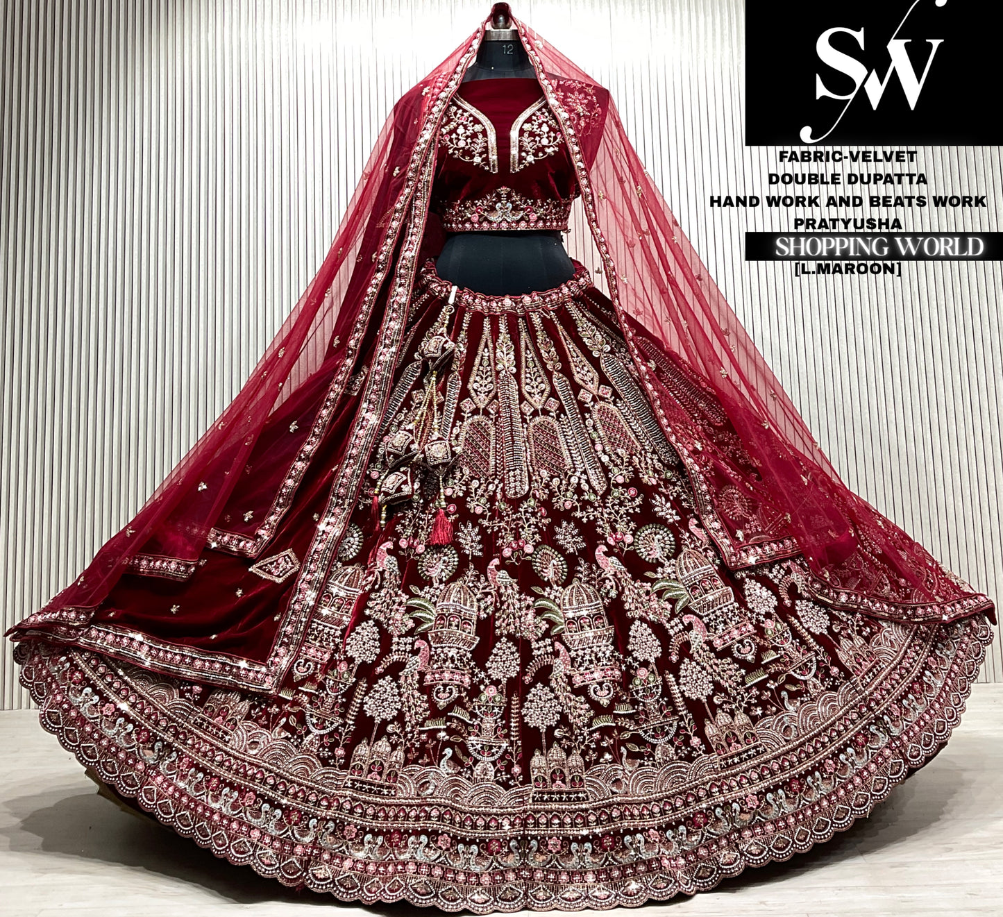 Rani pink velvet double dupatta Lehenga