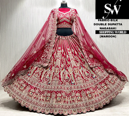Maroon velvet double dupatta Lehenga