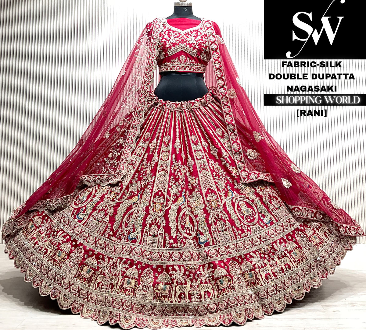 Maroon velvet double dupatta Lehenga