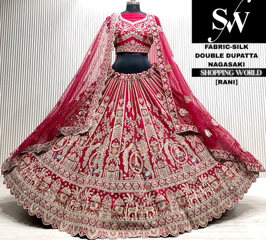 Rani pink velvet double dupatta Lehenga