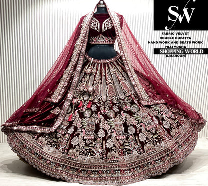 Rani pink velvet double dupatta Lehenga