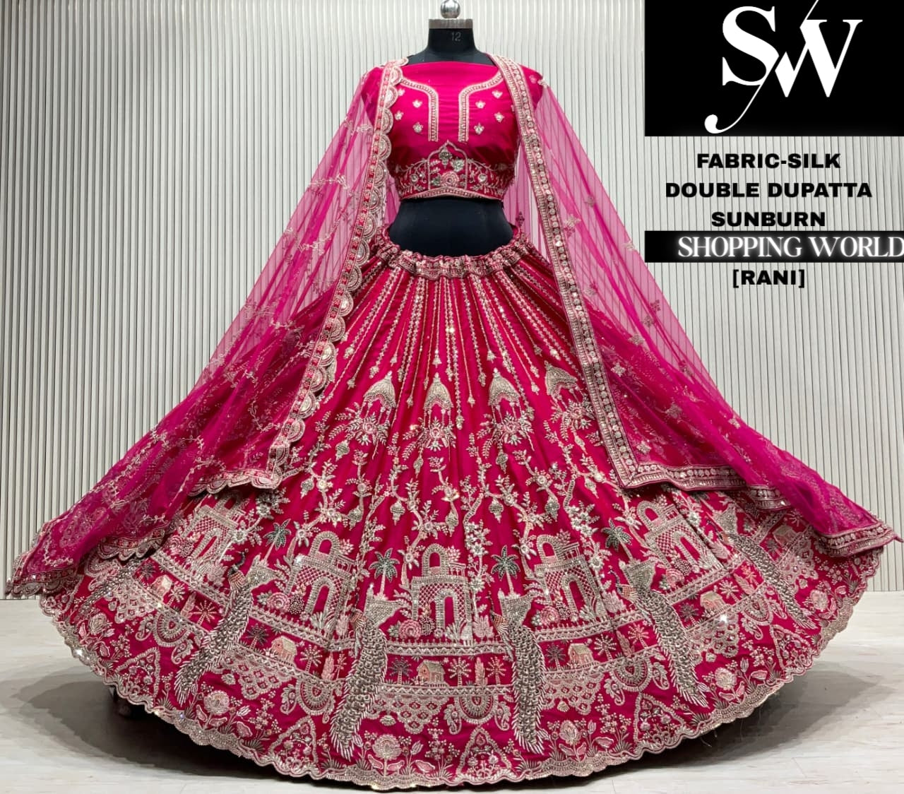 Rani pink velvet double dupatta Lehenga