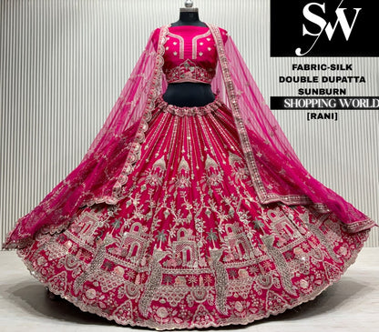Rani pink velvet double dupatta Lehenga