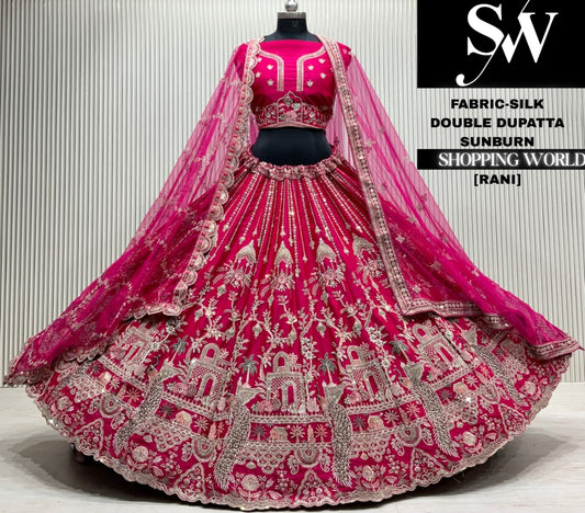 Rani pink velvet double dupatta Lehenga
