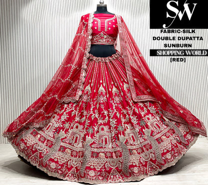 Rani pink velvet double dupatta Lehenga