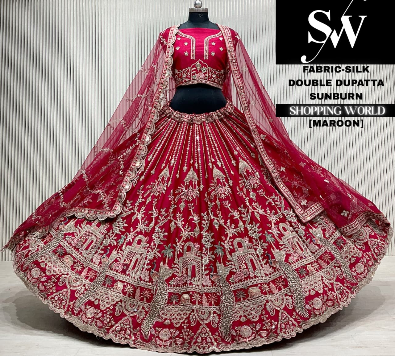 Rani pink velvet double dupatta Lehenga