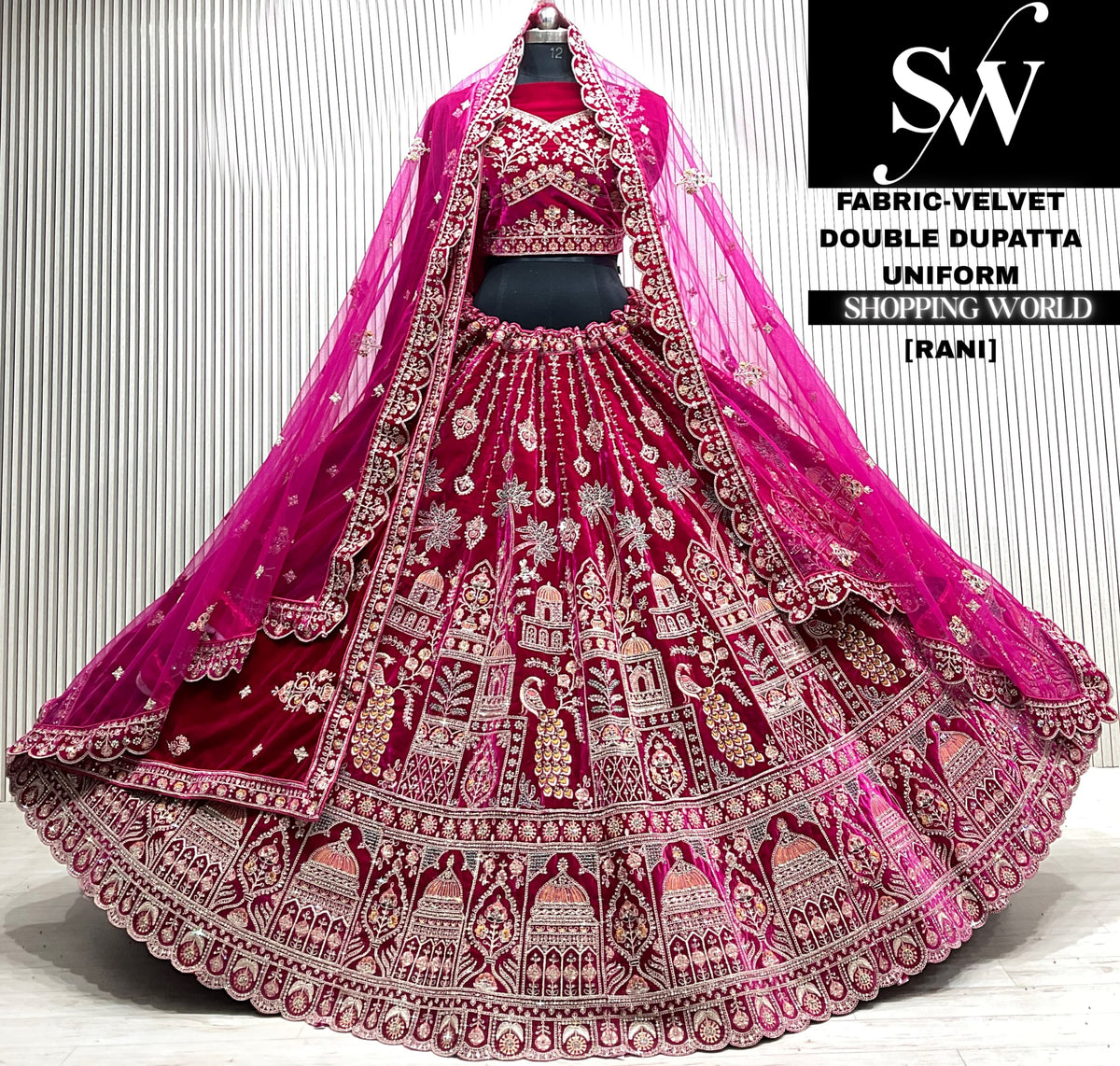 D.maroon velvet double dupatta Lehenga