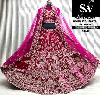 D.maroon velvet double dupatta Lehenga