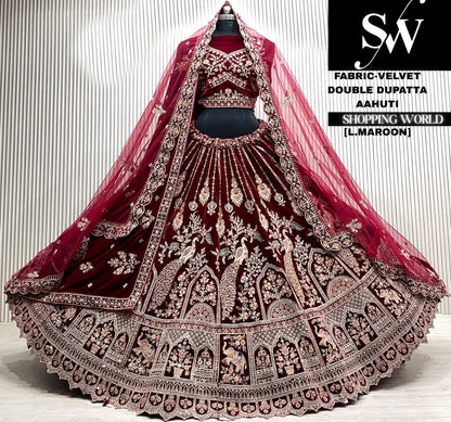 Rani pink velvet double dupatta Lehenga