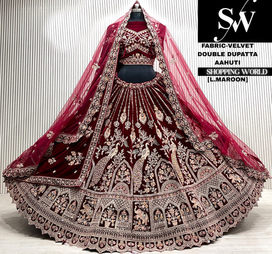 L.maroon velvet double dupatta Lehenga