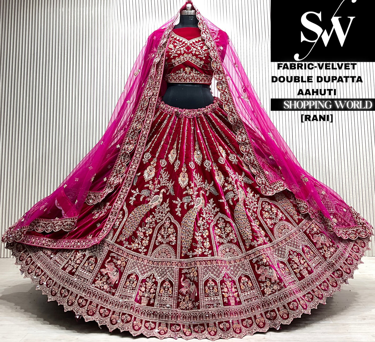 Rani pink velvet double dupatta Lehenga