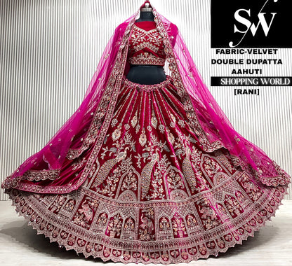 Rani pink velvet double dupatta Lehenga