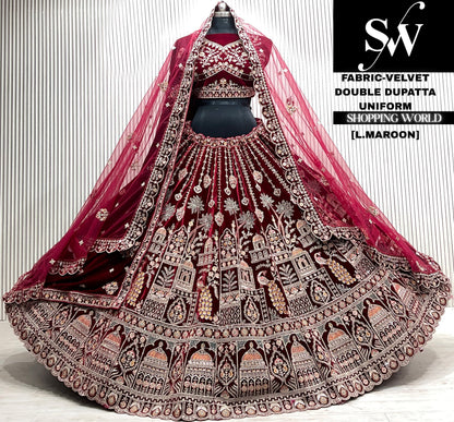 D.maroon velvet double dupatta Lehenga