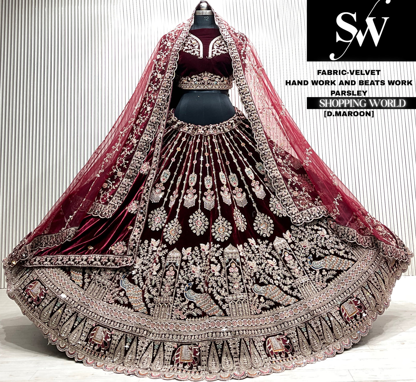 D.maroon velvet double dupatta Lehenga