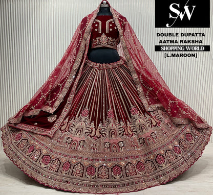 L.maroon velvet double dupatta Lehenga