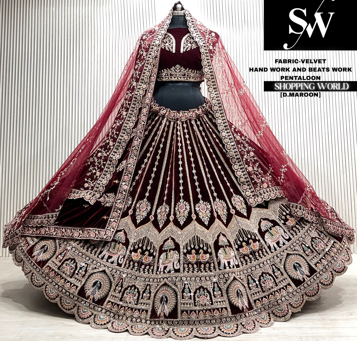 D.maroon velvet double dupatta Lehenga