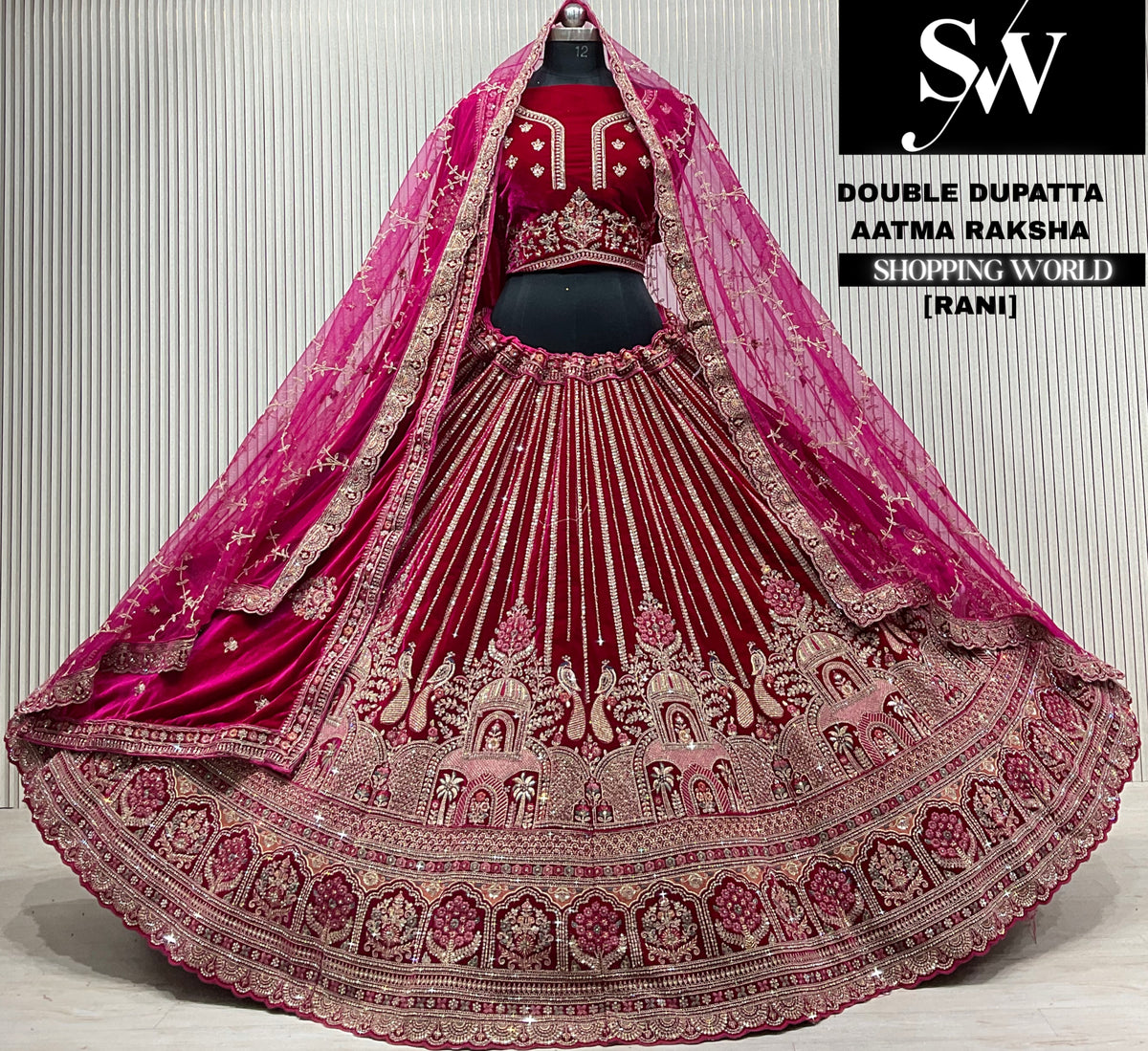 L.maroon velvet double dupatta Lehenga