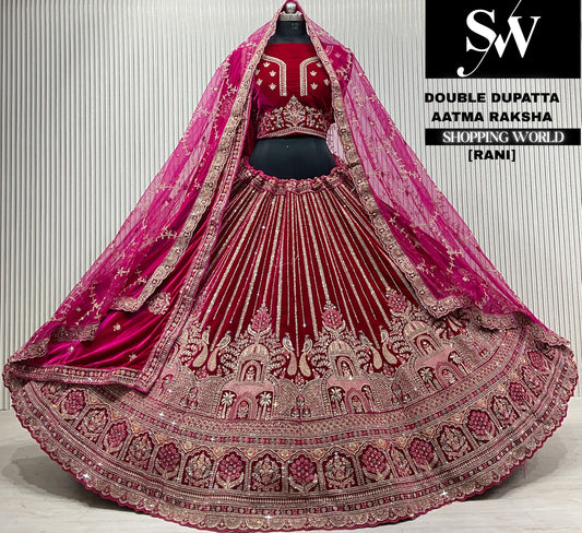 L.maroon velvet double dupatta Lehenga