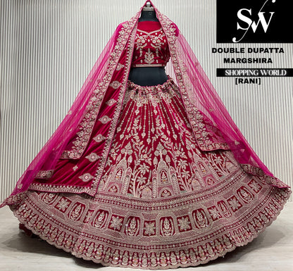 Rani pink velvet double dupatta Lehenga