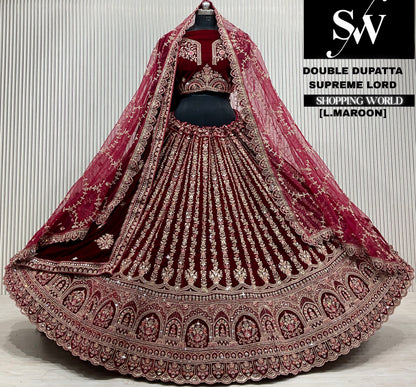 D.maroon velvet double dupatta Lehenga