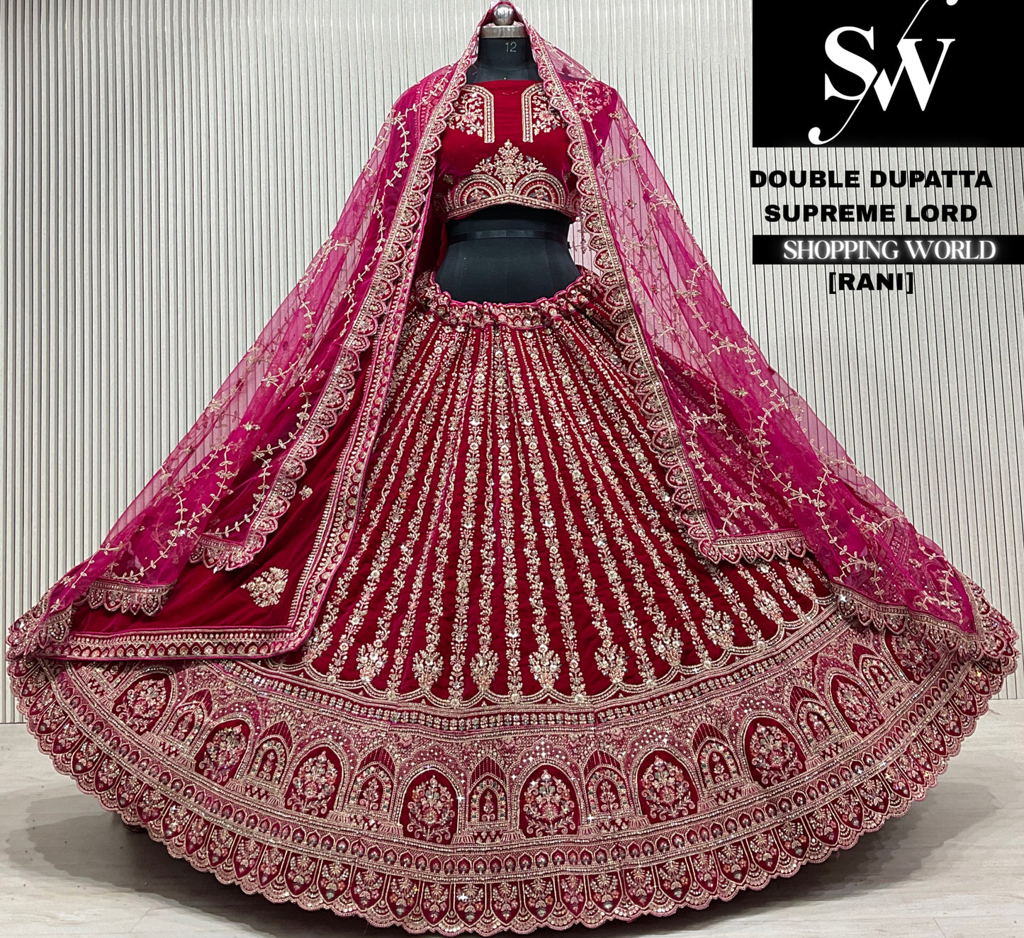 D.maroon velvet double dupatta Lehenga