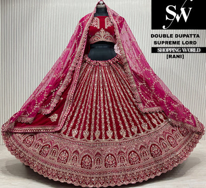 D.maroon velvet double dupatta Lehenga