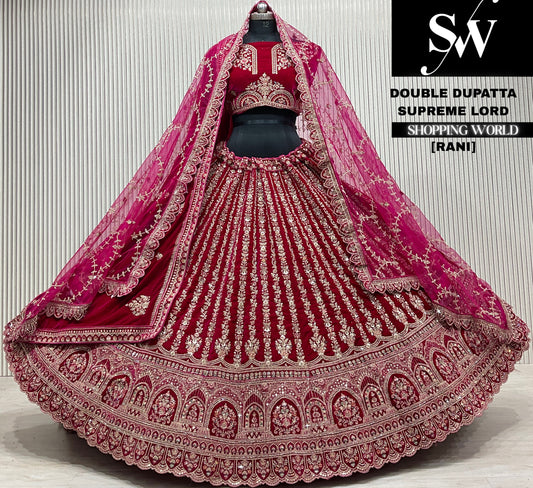 D.maroon velvet double dupatta Lehenga