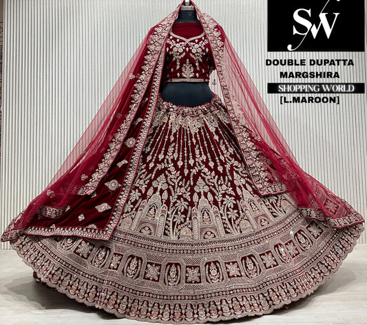 D.maroon velvet double dupatta Lehenga