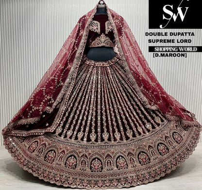 D.maroon velvet double dupatta Lehenga