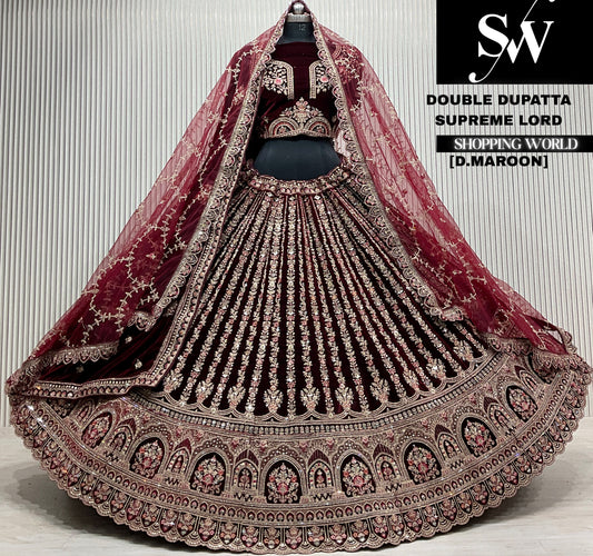 L.maroon velvet double dupatta Lehenga