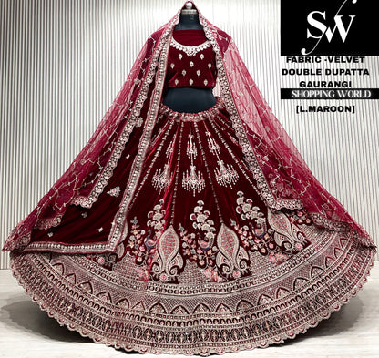 D.maroon velvet double dupatta Lehenga