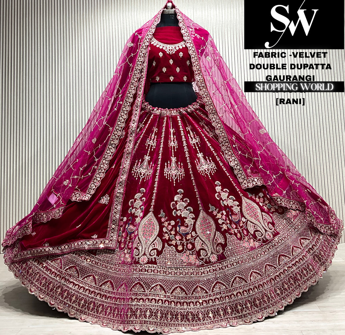 D.maroon velvet double dupatta Lehenga