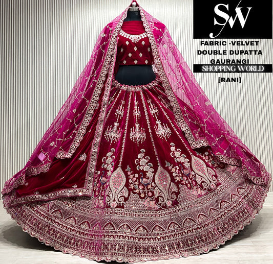 Rani pink velvet double dupatta Lehenga