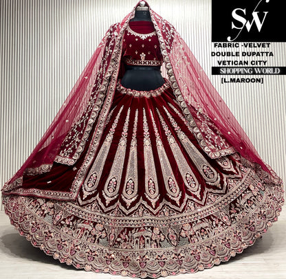 D.maroon velvet double dupatta Lehenga