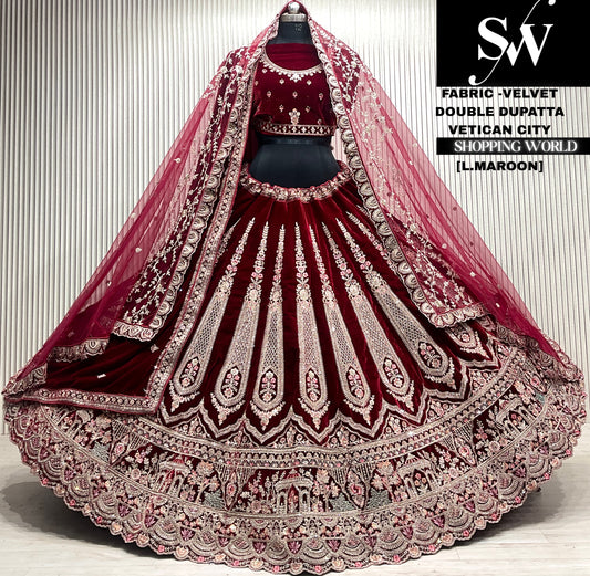 D.maroon velvet double dupatta Lehenga