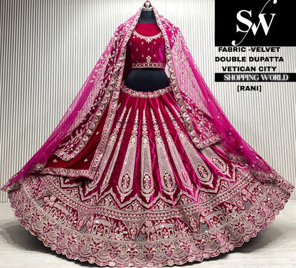 D.maroon velvet double dupatta Lehenga