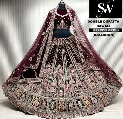 D.maroon velvet double dupatta Lehenga
