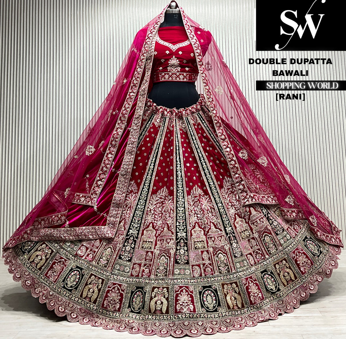 D.maroon velvet double dupatta Lehenga